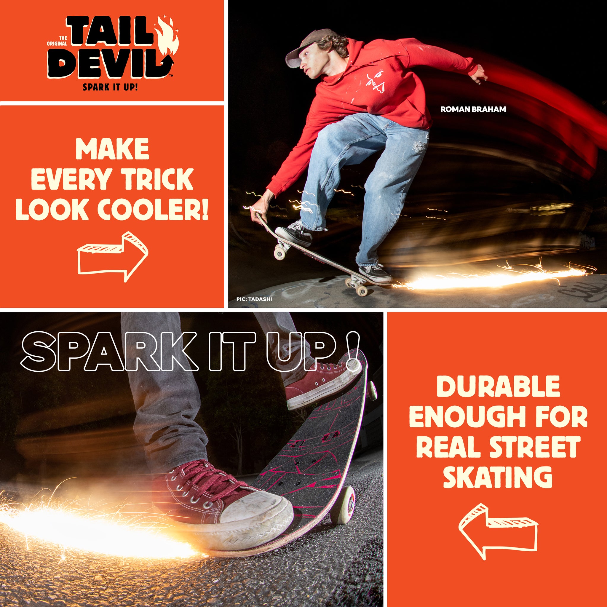 Tail Devil Skateboard T-Shirt - 'SPARK IT UP' Graphic Tee, Screen Printed, Made For Skaters, 60% Cotton 40% Polyester