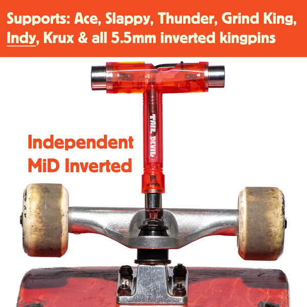 Tail Devil T-Tool and Hex Devil bit adjusting Independent MiD Inverted Kingpin skateboard trucks